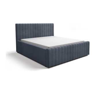 Lit double ELORIA 160x200 bleu ardoise avec tête de lit capitonnée