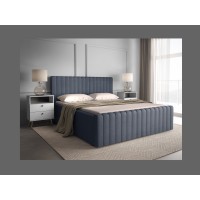 Lit double ELORIA 160x200 bleu ardoise avec tête de lit capitonnée