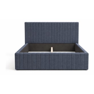 Lit double ELORIA 160x200 bleu ardoise avec tête de lit capitonnée