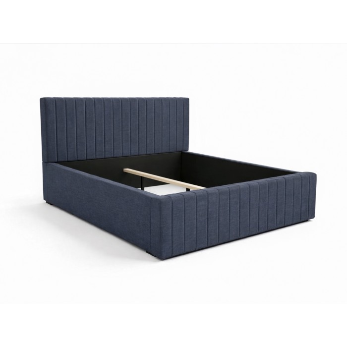Lit double ELORIA 160x200 bleu ardoise avec tête de lit capitonnée
