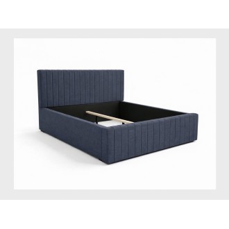 Lit double ELORIA 160x200 bleu ardoise avec tête de lit capitonnée