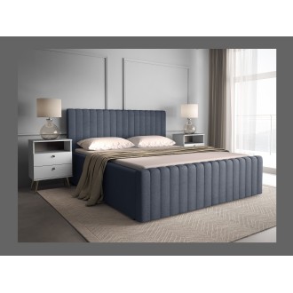 Lit ELORIA 160x200 bleu ardoise avec tête de lit capitonnée et sommier inclus