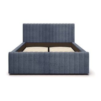Lit ELORIA 160x200 bleu ardoise avec tête de lit capitonnée et sommier inclus