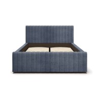 Lit ELORIA 160x200 bleu ardoise avec tête de lit capitonnée et sommier inclus