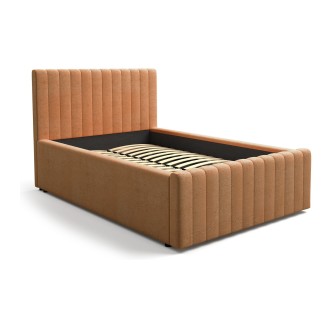 Lit simple ELORIA 120x200 camel bouclé avec tête de lit capitonnée