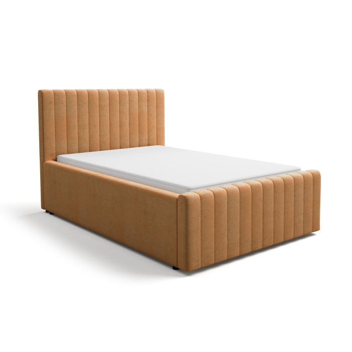 Lit simple ELORIA 120x200 camel bouclé avec tête de lit capitonnée