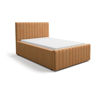 Lit simple ELORIA 120x200 camel bouclé avec tête de lit capitonnée