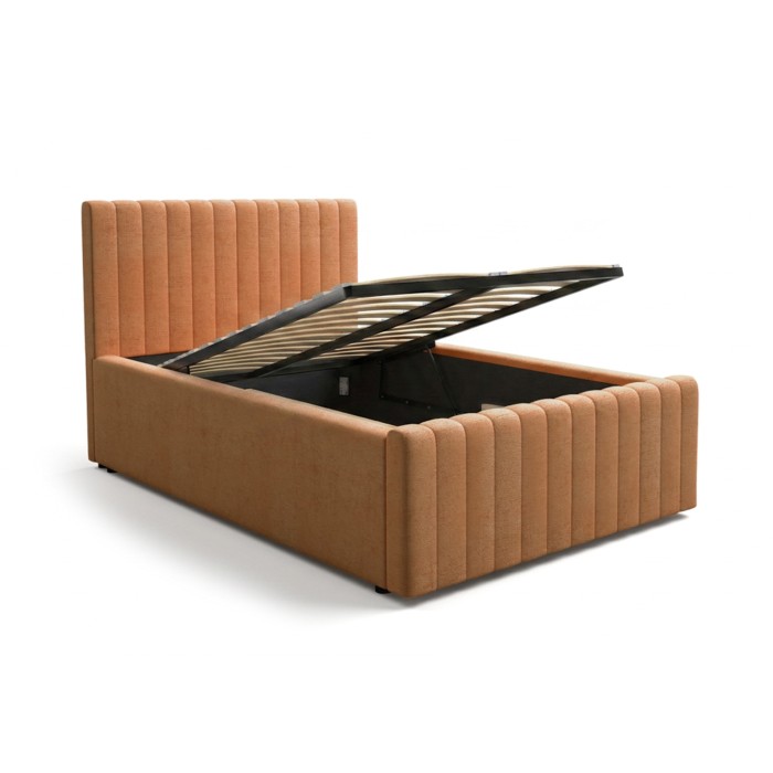 Bed met opbergruimte ELORIA 120x200 camel bouclé met liftbare lattenbodem