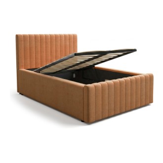 Bed met opbergruimte ELORIA 120x200 camel bouclé met liftbare lattenbodem