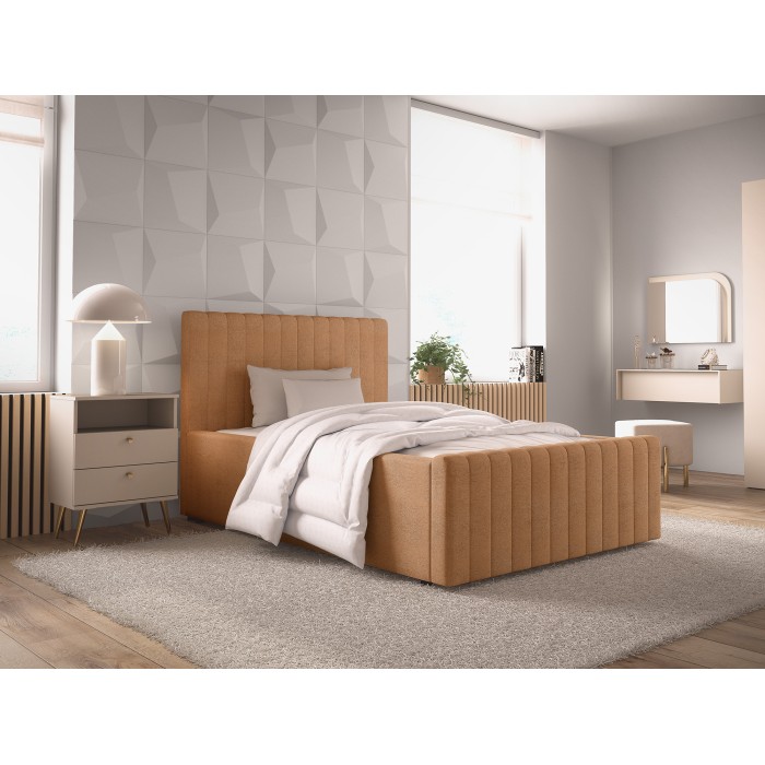 Bed met opbergruimte ELORIA 120x200 camel bouclé met liftbare lattenbodem