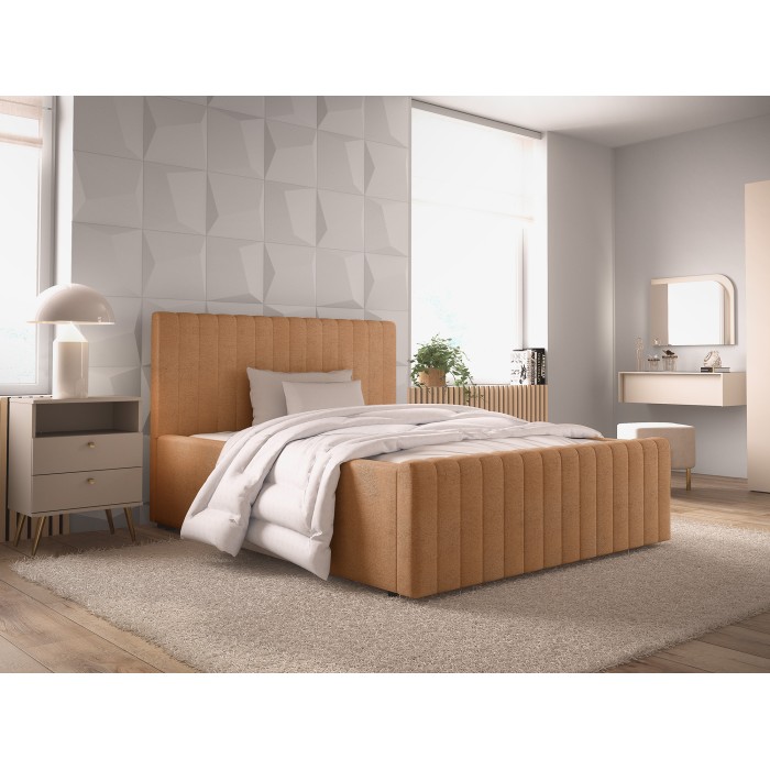 Lit double ELORIA 140x200 camel bouclé sans sommier