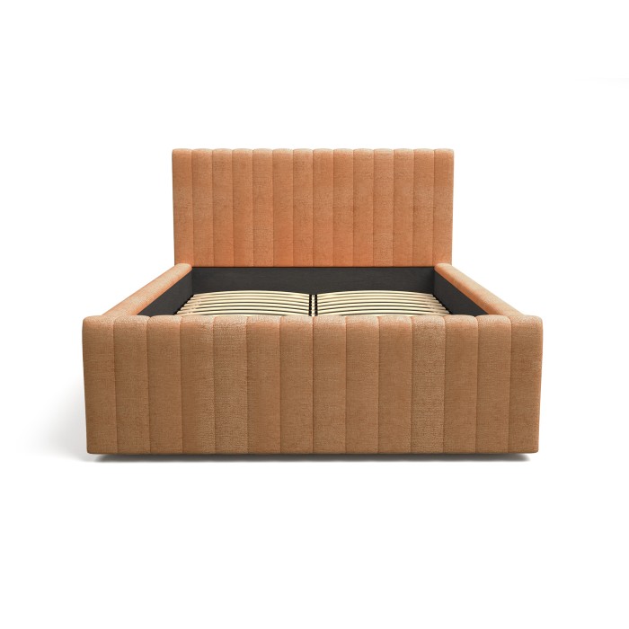Lit ELORIA 140x200 camel bouclé avec tête de lit capitonnée et sommier inclus