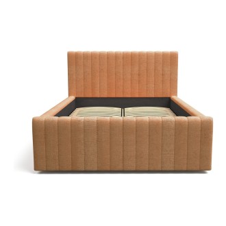 Lit ELORIA 140x200 camel bouclé avec tête de lit capitonnée et sommier inclus