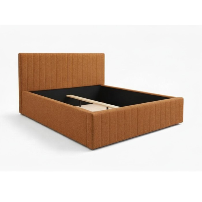 Lit double ELORIA 160x200 camel bouclé avec tête de lit capitonnée