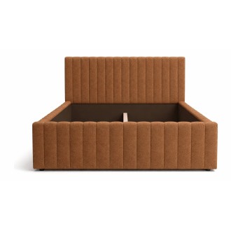 Lit double ELORIA 160x200 camel bouclé avec tête de lit capitonnée