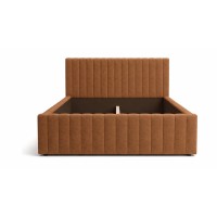 Lit double ELORIA 160x200 camel bouclé avec tête de lit capitonnée