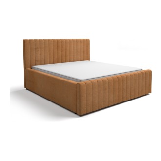 Lit ELORIA 160x200 camel bouclé avec tête de lit capitonnée et sommier inclus