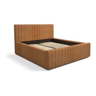 Lit ELORIA 160x200 camel bouclé avec tête de lit capitonnée et sommier inclus