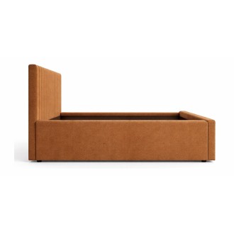 Lit ELORIA 160x200 camel bouclé avec tête de lit capitonnée et sommier inclus
