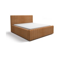 Lit double ELORIA 180x200 cm camel bouclé avec tête de lit capitonnée