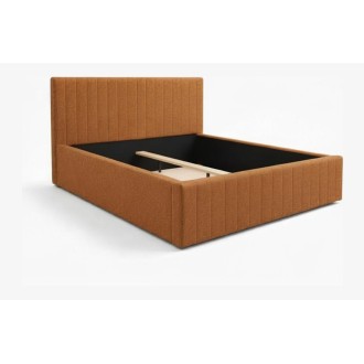 Lit double ELORIA 180x200 cm camel bouclé avec tête de lit capitonnée