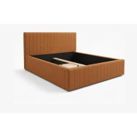 Lit double ELORIA 180x200 cm camel bouclé avec tête de lit capitonnée