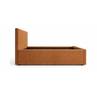 Lit double ELORIA 180x200 cm camel bouclé avec tête de lit capitonnée
