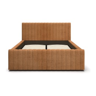 Lit ELORIA 180x200 cm camel bouclé avec tête de lit capitonnée et sommier inclus