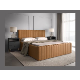Lit ELORIA 180x200 cm camel bouclé avec tête de lit capitonnée et sommier inclus