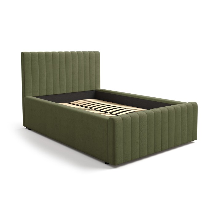Bed ELORIA 120x200 cm kakigroen bouclé met gestoffeerd hoofdeinde