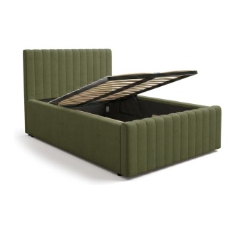 Cama con arcón ELORIA 120x200 cm verde caqui bouclé con somier elevable