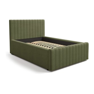 Cama con arcón ELORIA 120x200 cm verde caqui bouclé con somier elevable