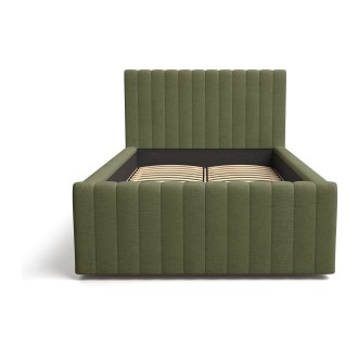 Cama con arcón ELORIA 120x200 cm verde caqui bouclé con somier elevable