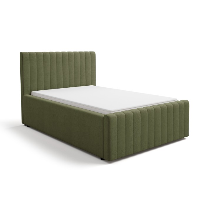 Cama con arcón ELORIA 120x200 cm verde caqui bouclé con somier elevable