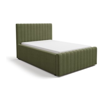 Cama con arcón ELORIA 120x200 cm verde caqui bouclé con somier elevable