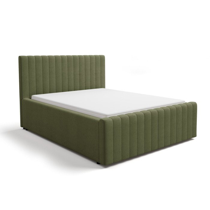 Lit double ELORIA 140x200 cm vert kaki bouclé avec tête de lit capitonnée