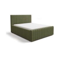 Lit double ELORIA 140x200 cm vert kaki bouclé avec tête de lit capitonnée