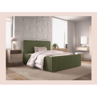 Lit double ELORIA 140x200 cm vert kaki bouclé avec tête de lit capitonnée