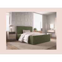 Lit double ELORIA 140x200 cm vert kaki bouclé avec tête de lit capitonnée