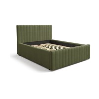 Lit double ELORIA 140x200 cm vert kaki bouclé avec tête de lit capitonnée