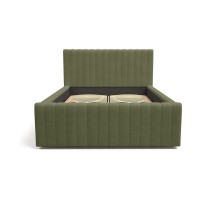 Lit double ELORIA 140x200 cm vert kaki bouclé avec tête de lit capitonnée