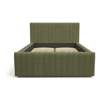 Lit ELORIA 140x200 cm vert kaki bouclé avec tête de lit capitonnée et sommier inclus
