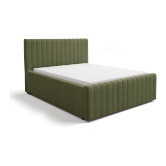 Lit ELORIA 140x200 cm vert kaki bouclé avec tête de lit capitonnée et sommier inclus