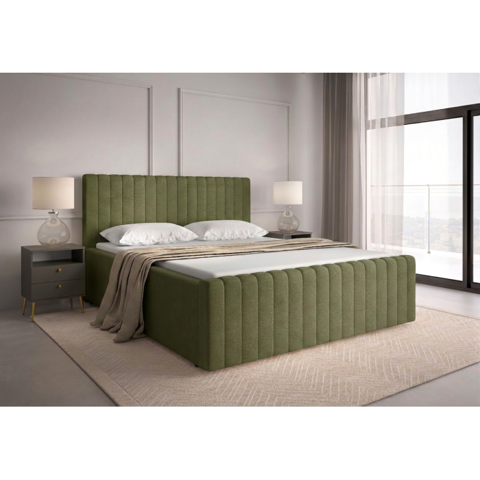 Lit ELORIA 160x200 cm vert kaki bouclé sans sommier