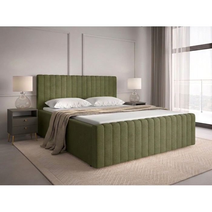 Lit ELORIA 160x200 cm vert kaki bouclé avec sommier