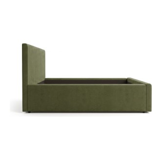Lit ELORIA 180x200 cm vert kaki bouclé avec tête de lit capitonnée
