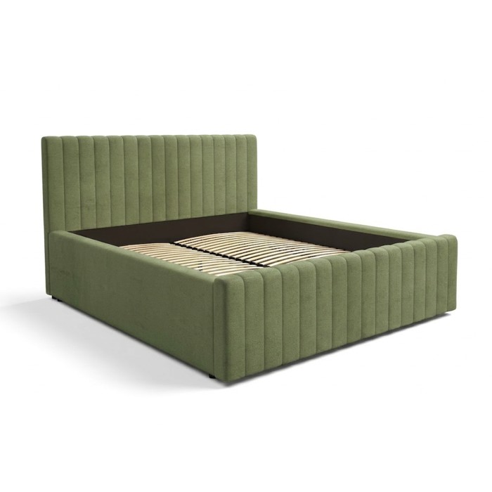 Lit ELORIA 180x200 cm vert kaki bouclé avec tête de lit capitonnée