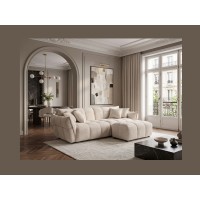 Canapé droit MOONI beige clair vu avec un pouf