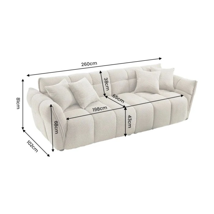 Canapé droit MOONI beige champagne dimensions