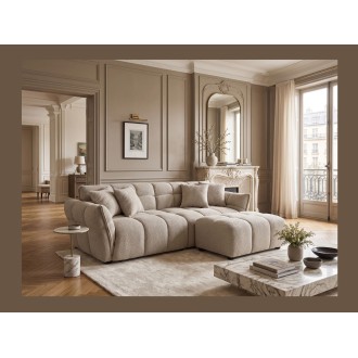Canapé droit MOONI beige champagne vu avec un pouf